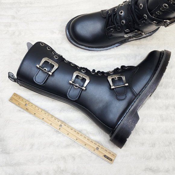 Goth Combat Biker Boots Black Matte Lightning Bolt Tread Bolt 330 - Picture 11 of 14